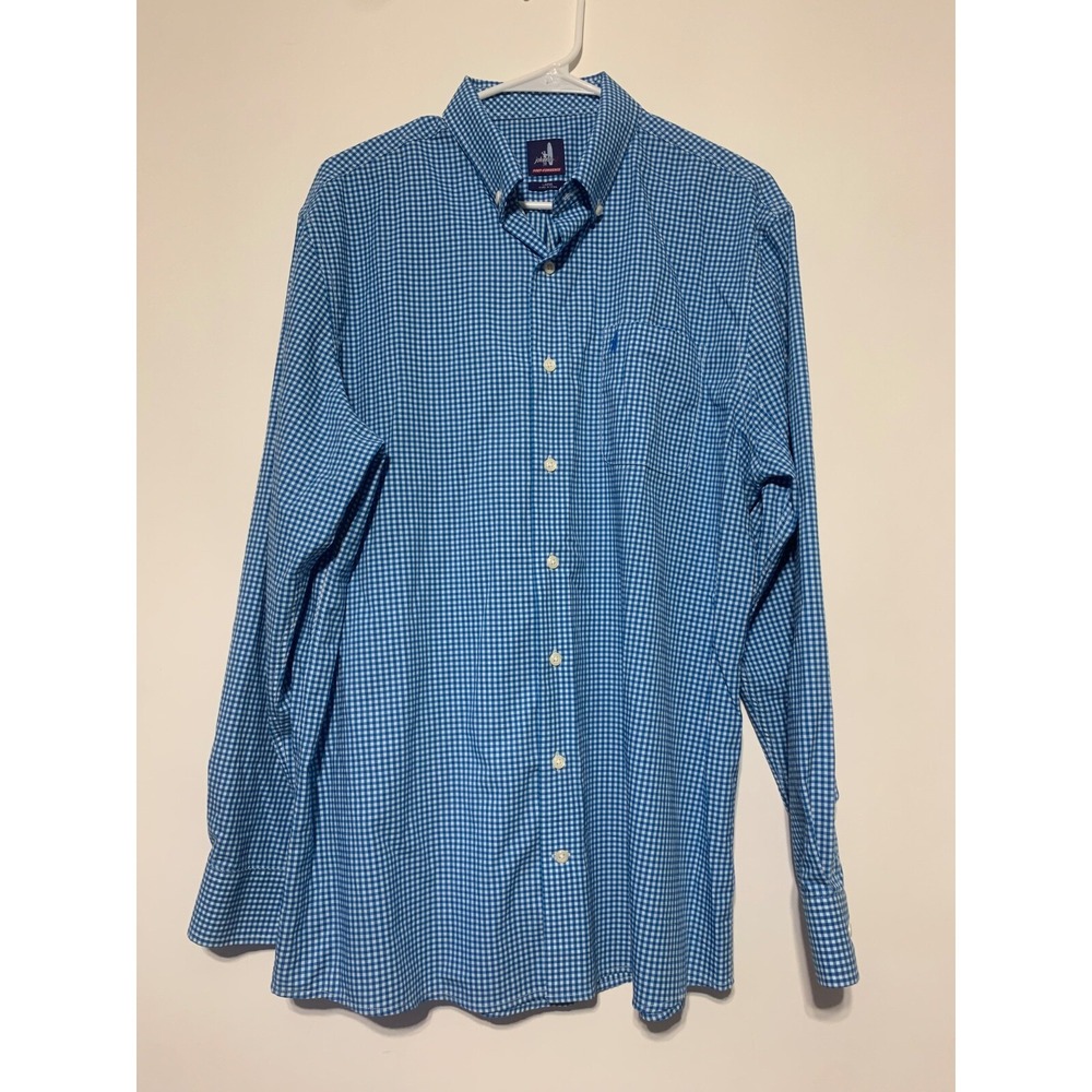 Johnnie O Men Size L Prep-Formance Blue Plaid Long Sleeve Button Up Shirt